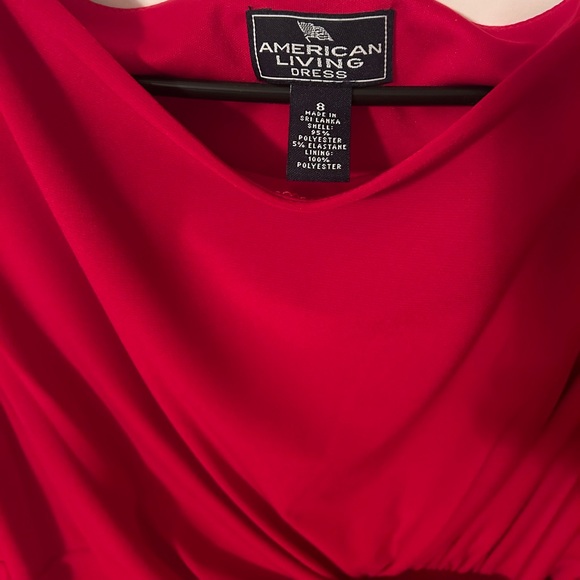 RED DRESS | formal wrap waist fitted spandex long sleeve dress size 8 - Picture 3 of 3